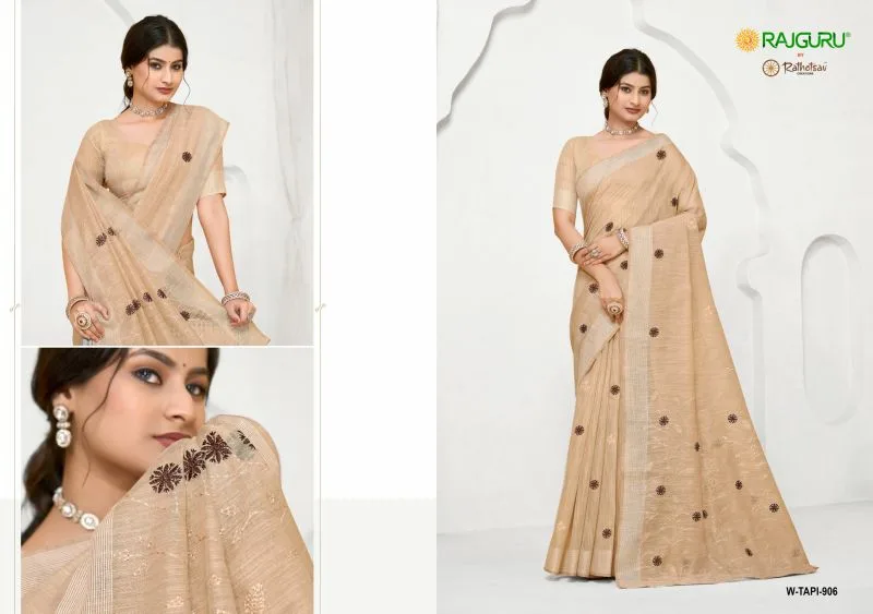 Tapi By Rajguru Semi Cotton Thread Work Saree 
